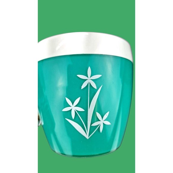 Vintage Mint Green Thermo Serv Mugs NFC White Floral Chrome Wire Handle MCM Teal - Picture 4 of 15